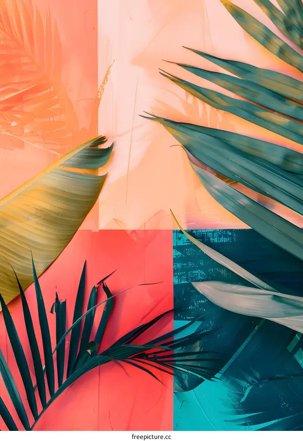 Tropical Leaf Collage With Pink and Green Colors