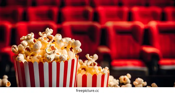 Popcorn in Red Seats Movie Theater