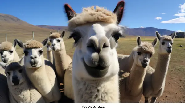 A group of alpacas looking at the camera