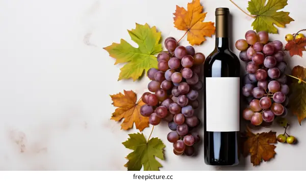 Red Wine with Grapes and Autumn Leaves