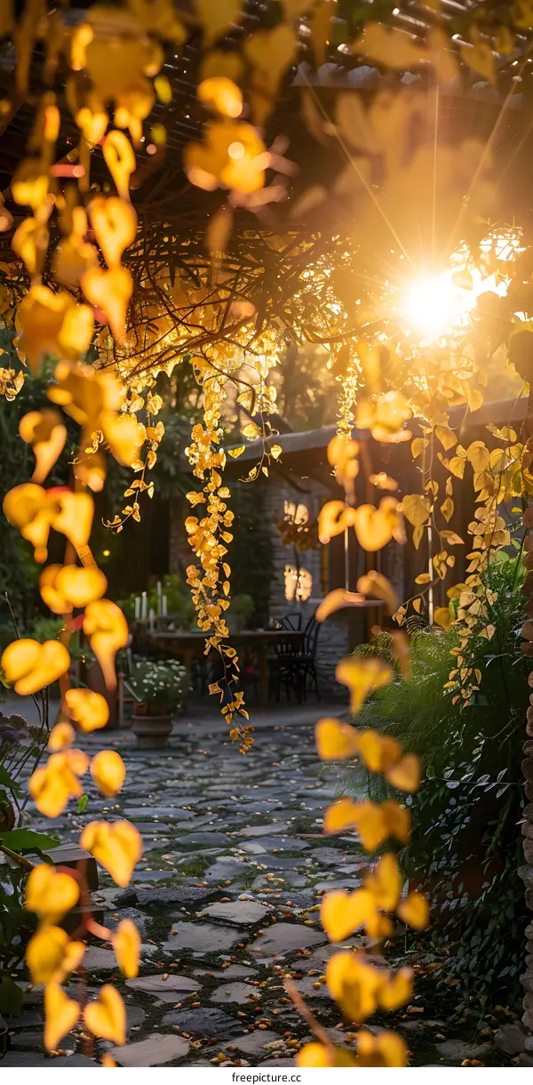 Sunlight shining through yellow autumn leaves