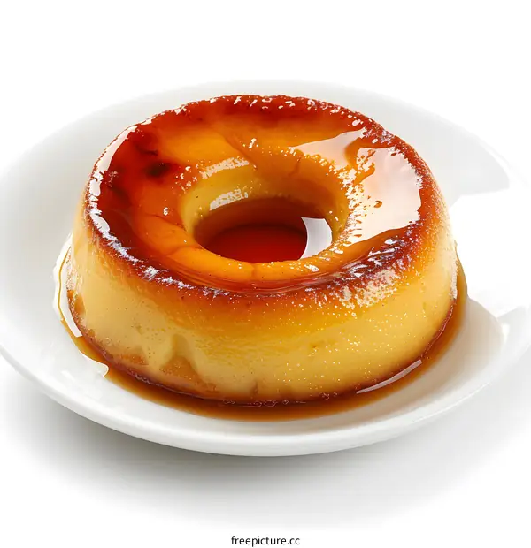 Caramel flan on a white plate