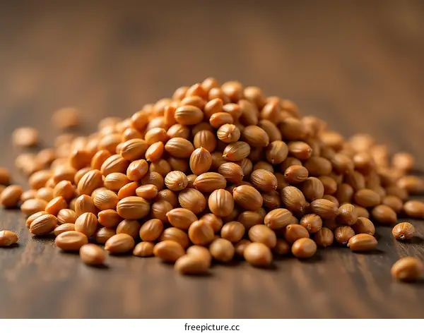 Close Up Pile of Cumin Seeds on Wooden Surface