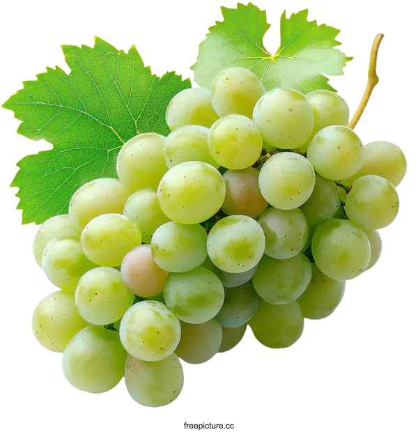 [Transparent Background PNG]Fresh Green Grapes with Leaves Close-up
