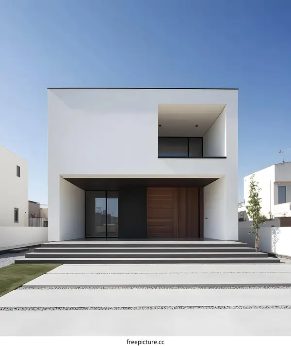 Modern Minimalist Home with White Exterior and Wood Accents