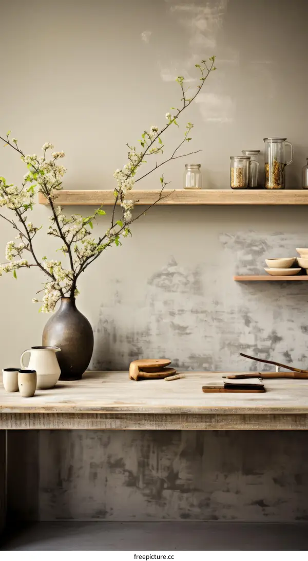 Charming Still Life with Flowers in a Vase on a Wooden Table