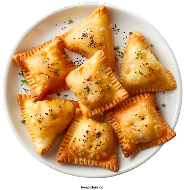 [Transparent Background PNG]Delicious Fried Dumplings on White Plate