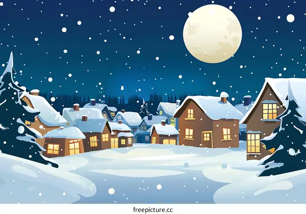 Snowy Village Night Landscape