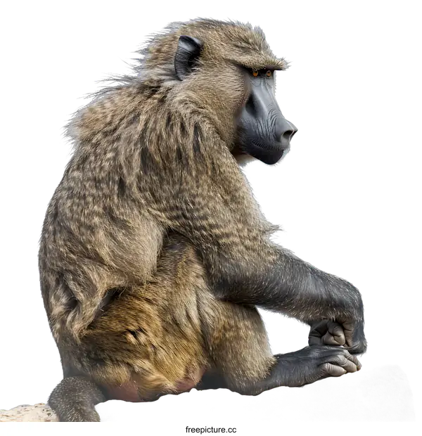 [Transparent Background PNG]Baboon Sitting on Rock White Background