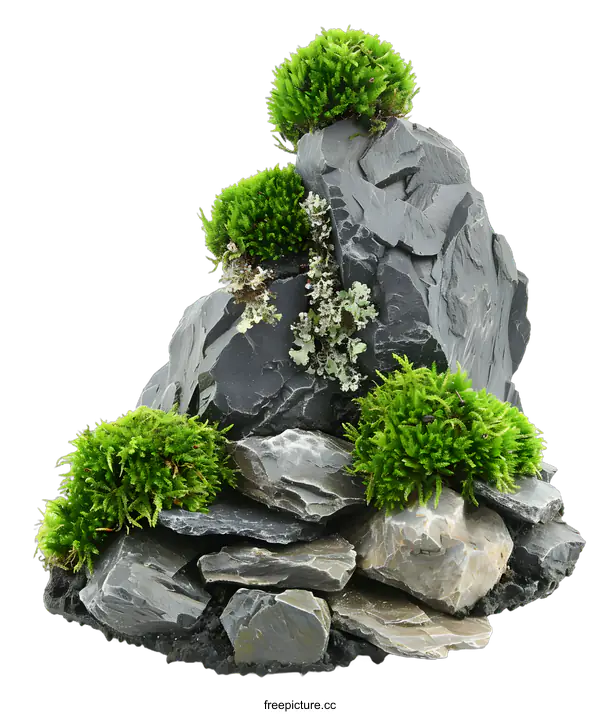 [Transparent Background PNG]Green Moss on Gray Rocks