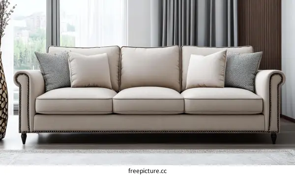 Modern Beige Fabric Sofa in a Living Room Setting