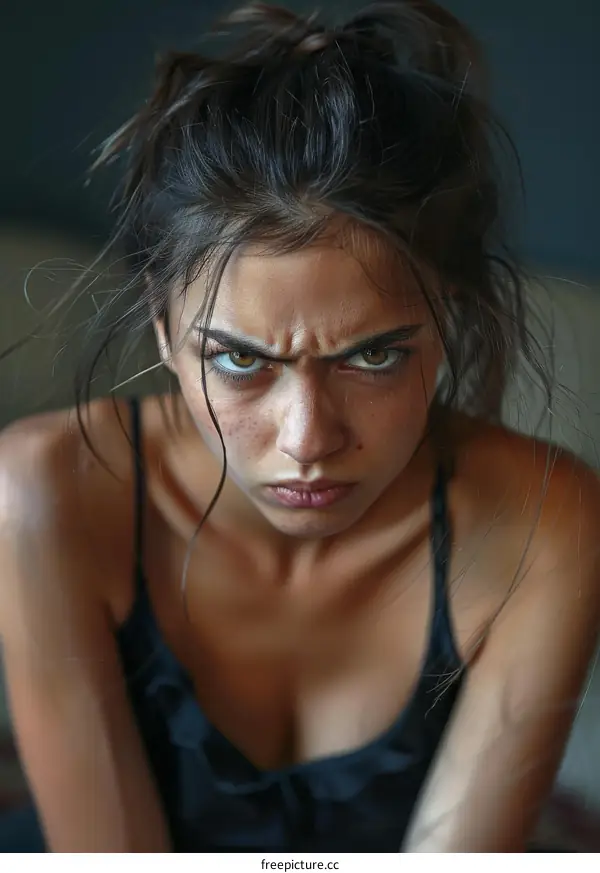 Close-up Portrait of a Woman with Intense Expression
