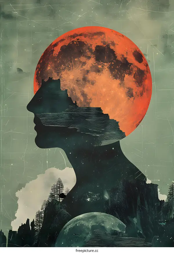 Surreal Collage of a Woman and Planets