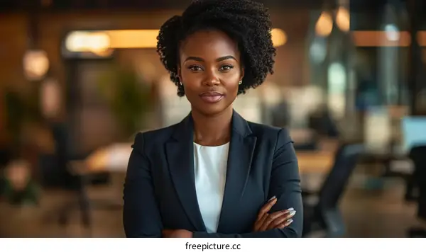 Confident Black Business Woman in Modern Office