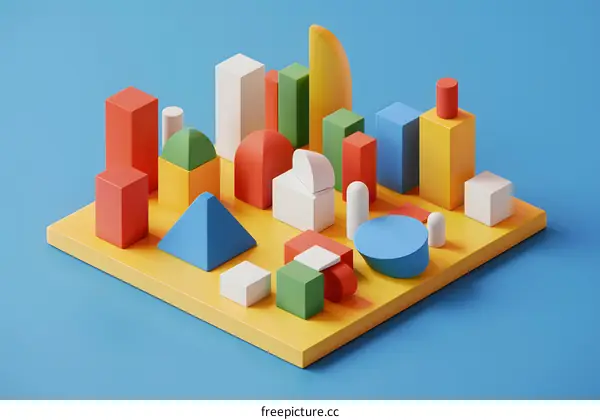 Abstract Colorful Geometric Shapes 3D Illustration