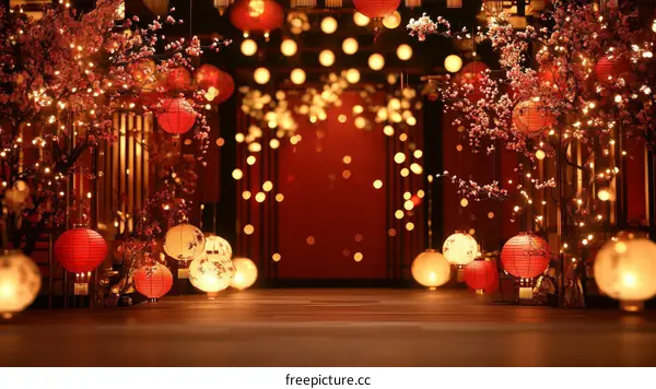 Chinese New Year Festive Background Decorated with Lanterns
