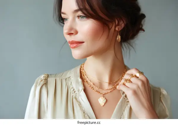 Elegant Woman with Gold Jewelry Fashion Portrait