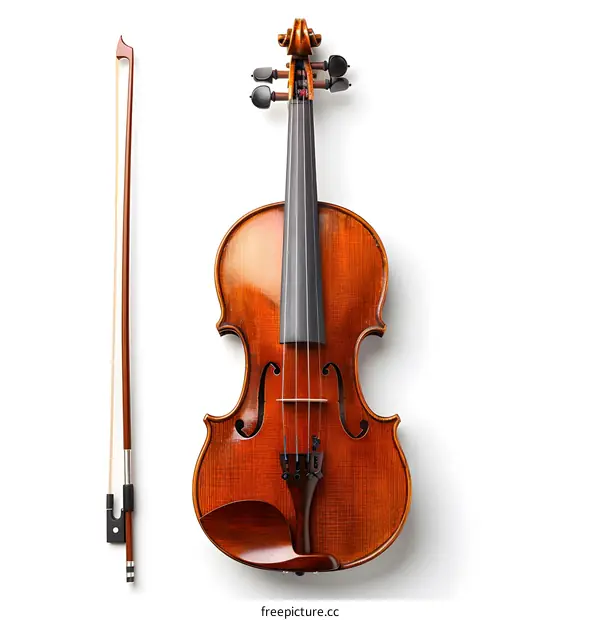 An old violin and bow on a white background