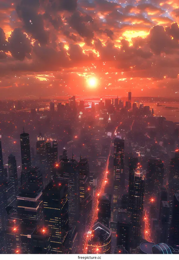 New York City Sunset Overlooking City Street