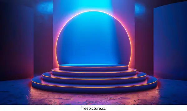 Blue and purple glowing circle and podium
