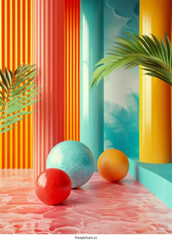 Three balls in a colorful 3D environment