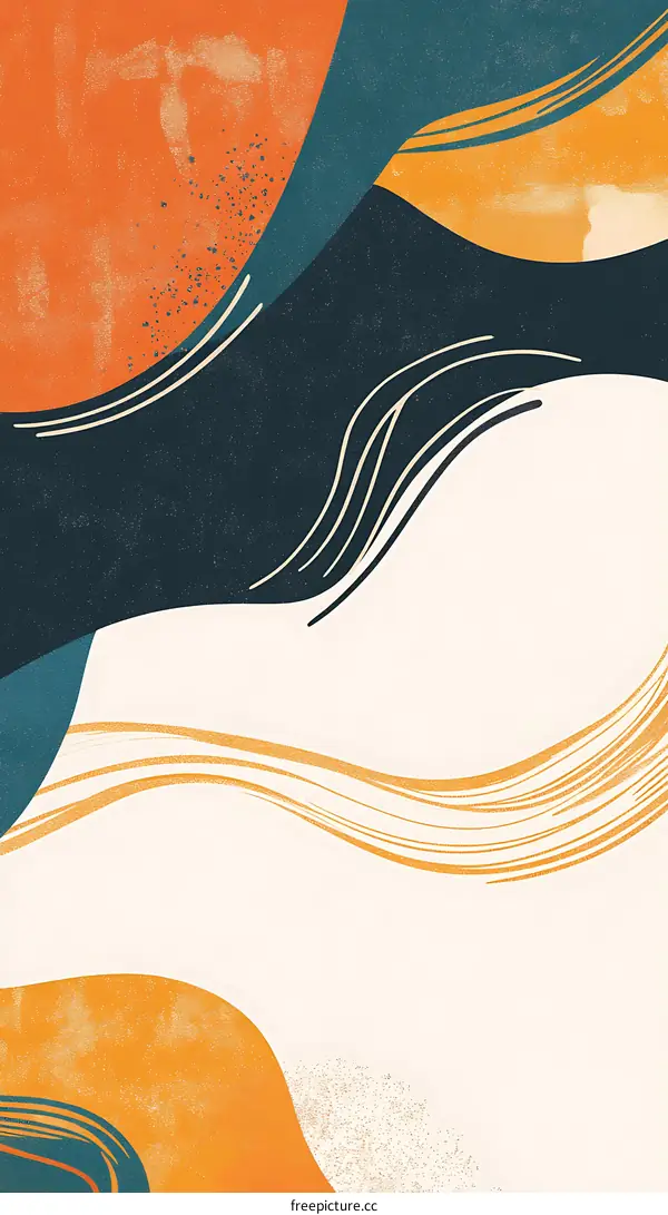 Abstract Art Background With Curved Lines And Orange, Yellow And Blue Colors