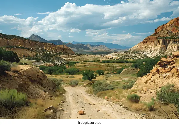 Dirt Road Leading Through Canyon Landscape