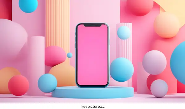 Pink and Blue Abstract Background with Smartphone