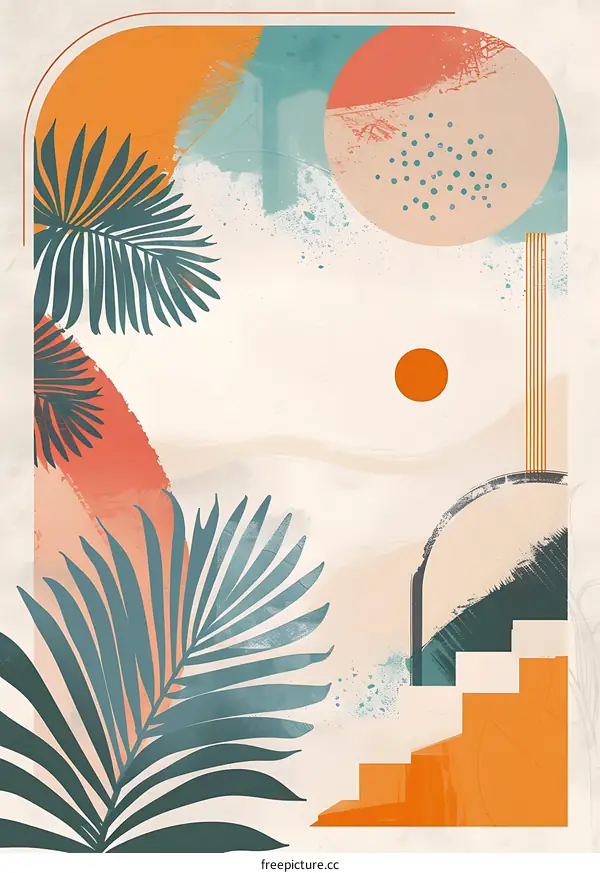 Abstract Tropical Palm Leaves and Geometric Shapes Art Print