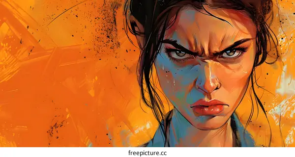 Angry Woman on Orange Background