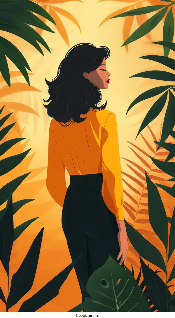 A woman standing in a tropical forest