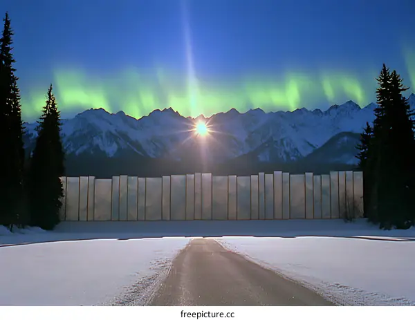 Aurora Borealis Over Snowy Mountains