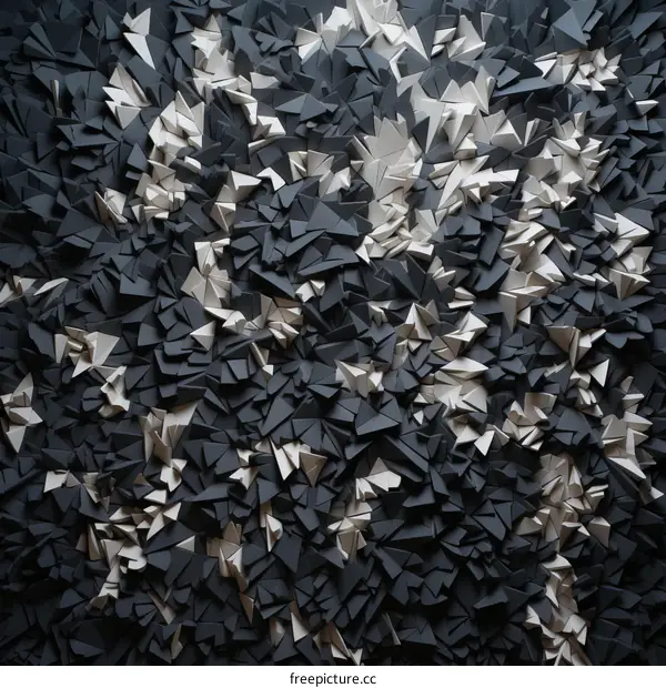 3D illustration of a pile of black and white triangular prisms