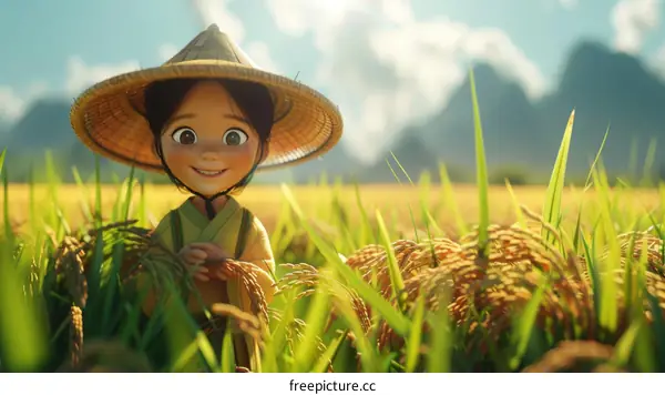 little girl in a rice field