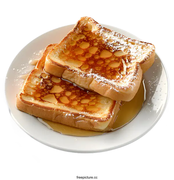 [Transparent Background PNG]Two slices of French toast with maple syrup and powdered sugar