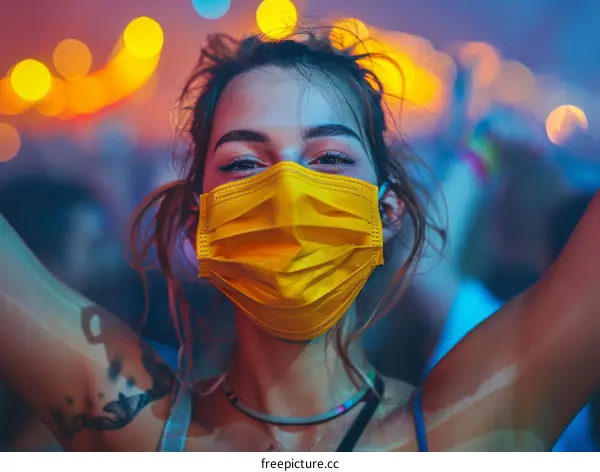 Portrait of a young woman wearing a yellow mask