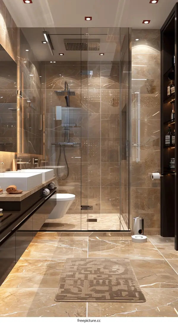 Modern Luxury Bathroom Design with Elegant Tiles and Shower