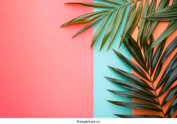 Tropical Palm Leaves on a Colorful Background