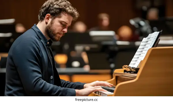 Man Playing Piano on Stage During a Concert