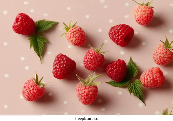 Fresh Raspberries on a Pastel Pink Background