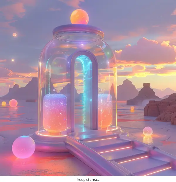 Glowing Portal in Surreal Desert Landscape