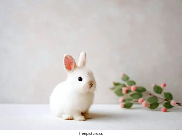 Adorable White Rabbit with Pink Ears