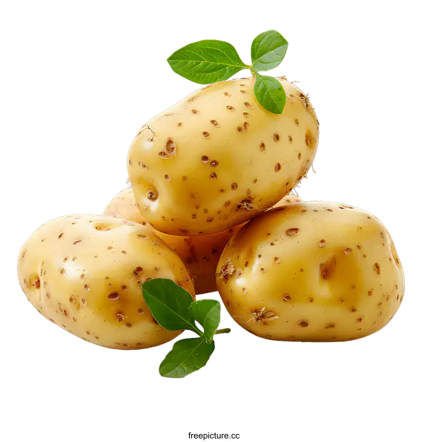[Transparent Background PNG]A pile of potatoes with green sprout leaves on white background