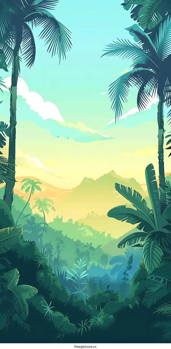 Tropical Rainforest Landscape Illustration