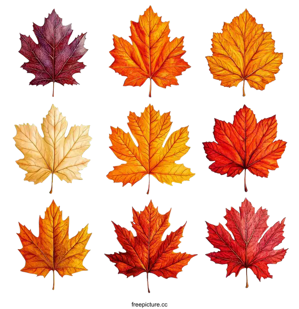 [Transparent Background PNG]Autumn Leaves Illustration Set
