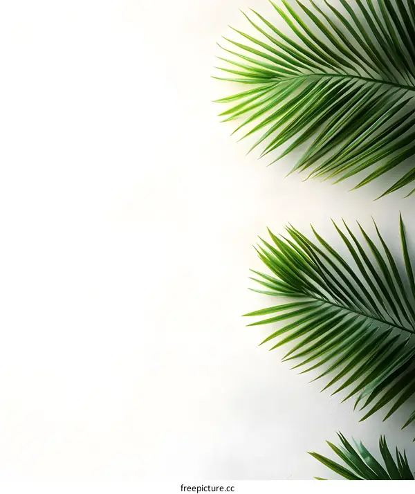 Green Palm Leaves on White Background