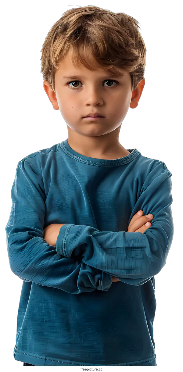 [Transparent Background PNG]Portrait of Young Boy with Arms Crossed