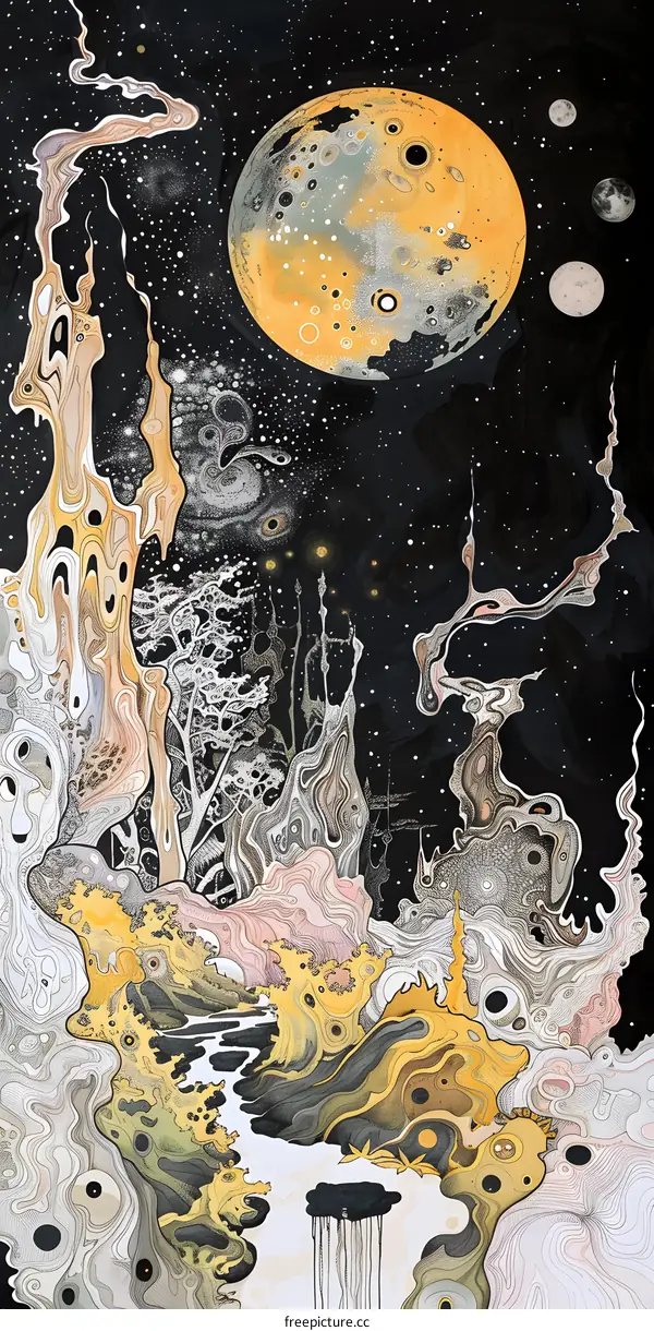 Abstract Landscape with Moon and Stars