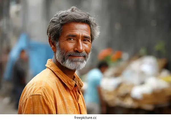 Portrait of a Smiling Elderly Man in Urban Setting