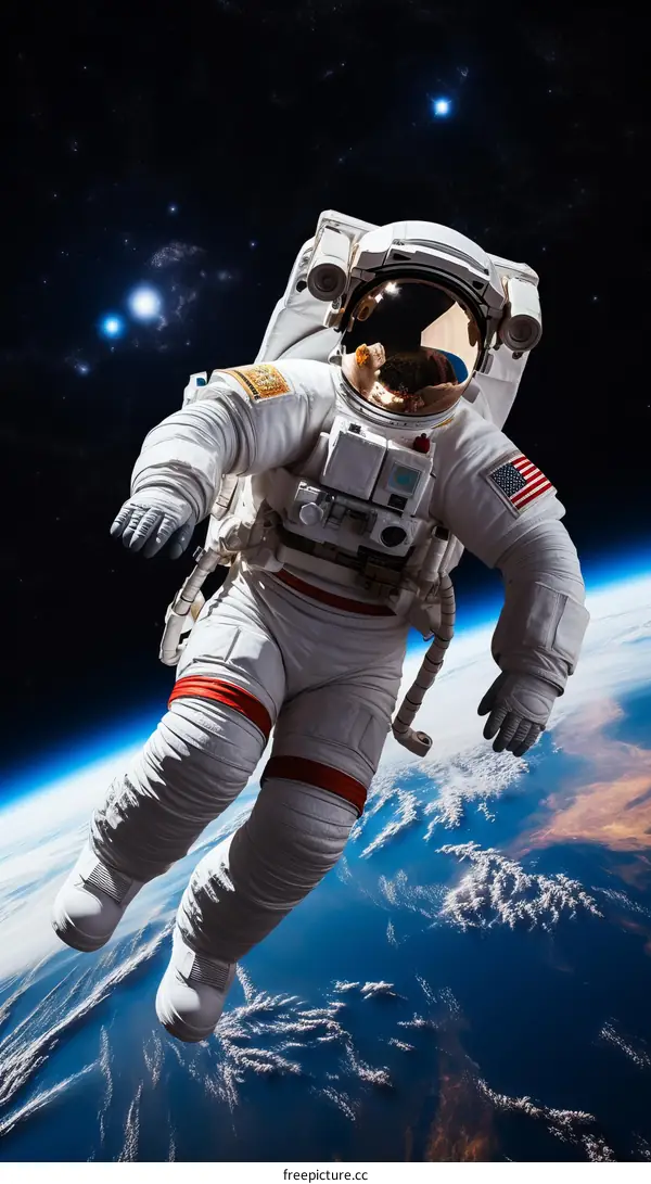 Astronaut in spacesuit floating in the vastness of space with Earth in the background